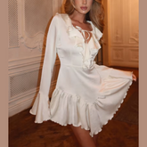 Kennedy - White V Neck Ruffle Mini Dress